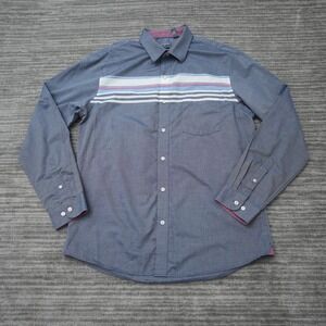 Van Heusen Shirt Button Up Slim Fit Men Cotton Blue Stripe Large‎ 16-16.5